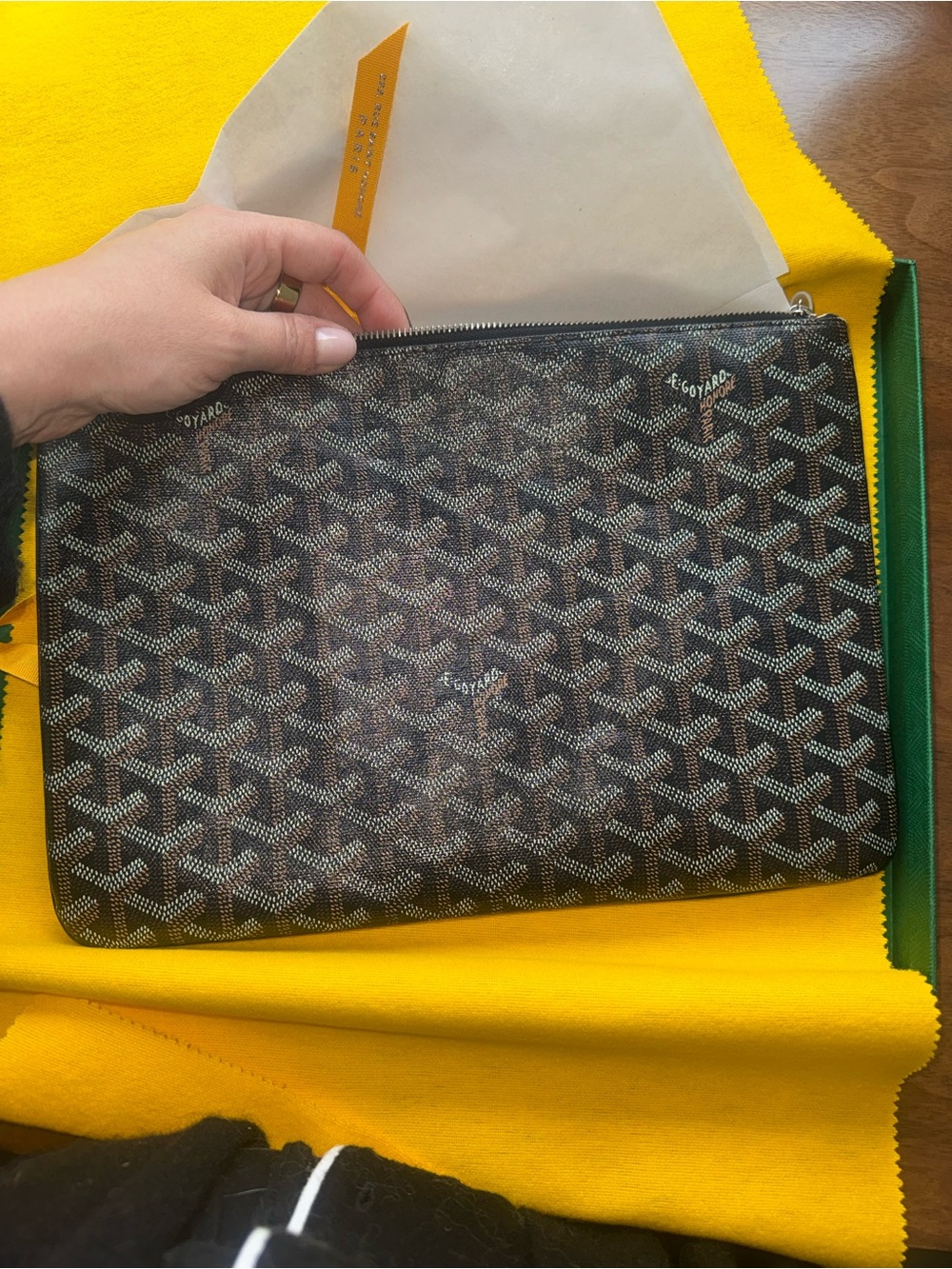 Goyard Dark Brown and Black Chevron Zip Pouch
